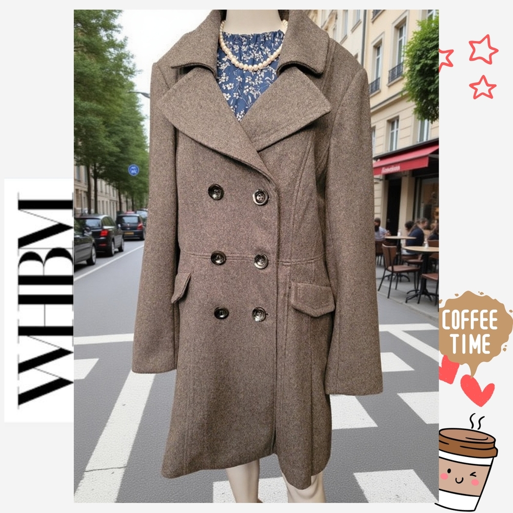 NWOT White House Black Market Gray Pea Coat Sz XL